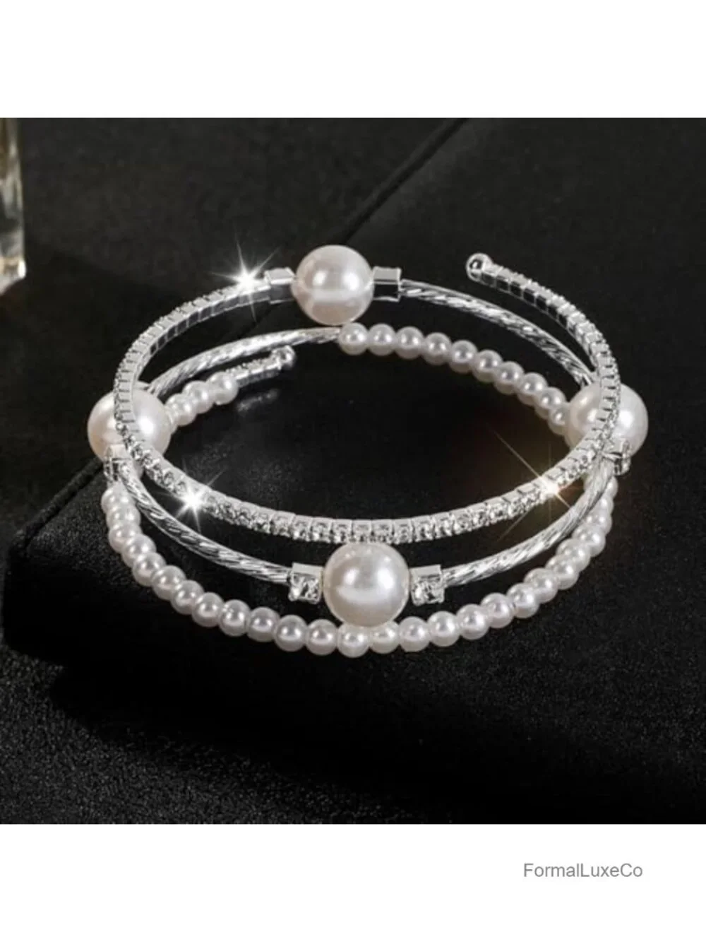 Vintage Multi-Layer Pearl Rhinestone Wrap Bangle Bracelet 1920s Wedding